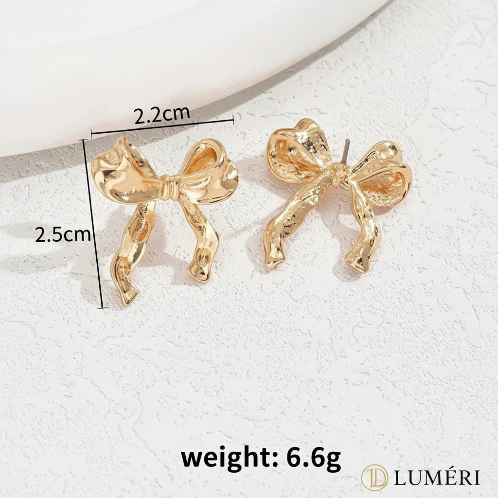 Luméri Essence | Gold Small Bow Drop Earrings For Women Elegant Delicate Jewelry – LUMÉRI luxury jewelry
