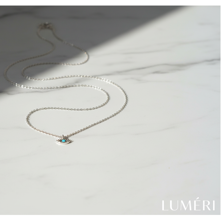 Luméri Aura | 925 Sterling Silver Eye Necklace With Turquoise Stone Eyelash Design – LUMÉRI luxury jewelry