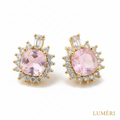 Luméri Aura | 18k Gold Square Stud Earrings With Pink Cubic Zirconia product photo – LUMÉRI