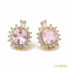 Luméri Aura | 18k Gold Square Stud Earrings With Pink Cubic Zirconia product photo – LUMÉRI