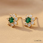 Luméri Bloom | 18k Gold Stud Earrings With Green Flower Cubic Zirconia – LUMÉRI luxury jewelry