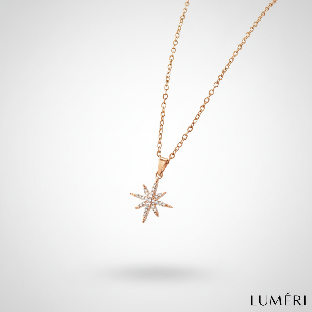 Luméri Bloom | 24 Karat Polaris Star Necklace close-up detail – LUMÉRI