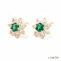 Luméri Bloom | 18k Gold Stud Earrings With Green Flower Cubic Zirconia product photo – LUMÉRI