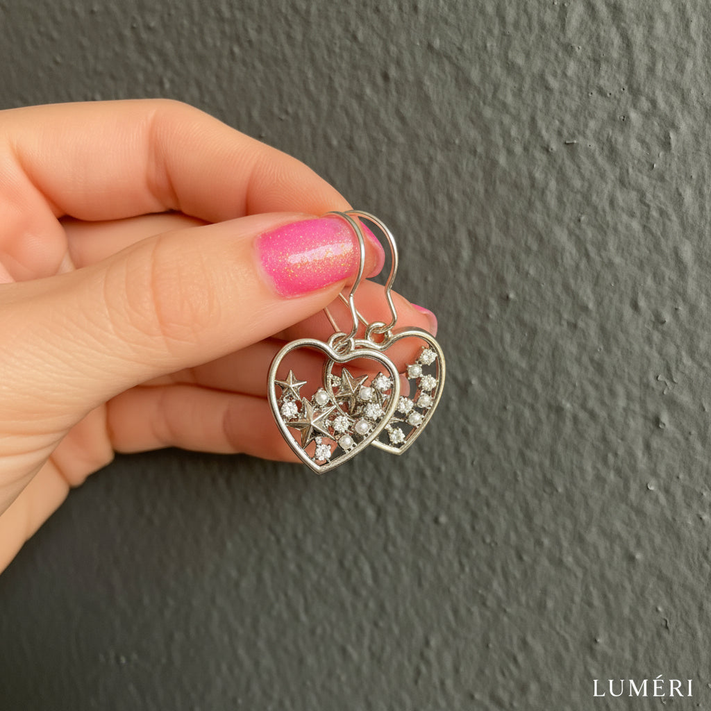Luméri Bloom | Handmade Heart Earrings With Stars And Pearls – LUMÉRI luxury jewelry