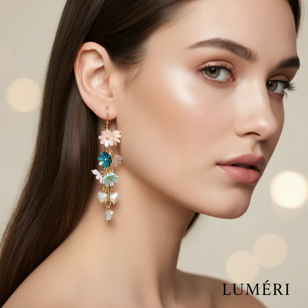Luméri Essence | 24k Gold Earrings With Floral Design Handmade close-up detail – LUMÉRI