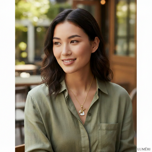 Luméri Bloom | Stainless Steel Heart Paw Necklace For Women worn on model – LUMÉRI