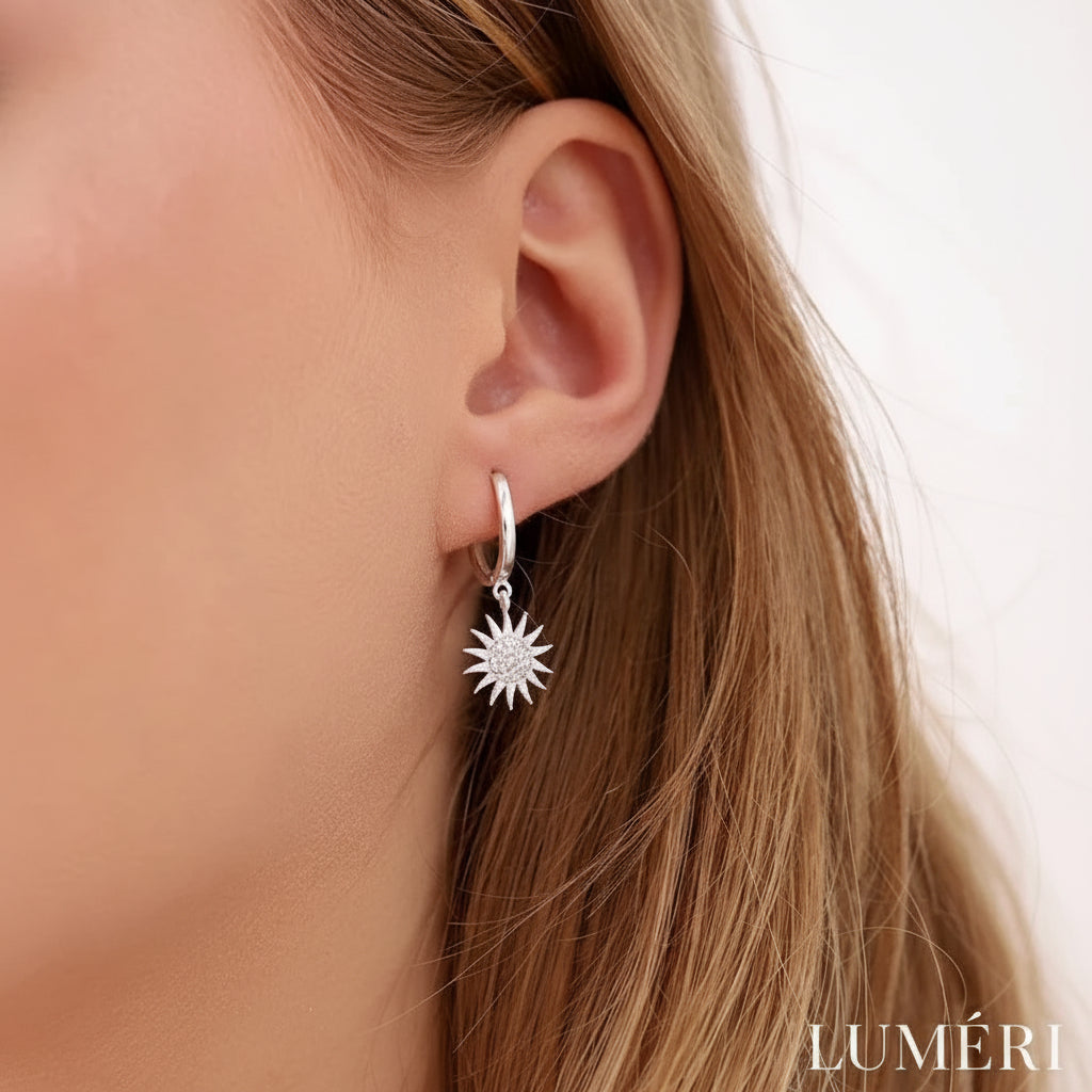 Luméri Aura | Silver Plated Sun Earrings With White Zircon Stone – LUMÉRI luxury jewelry