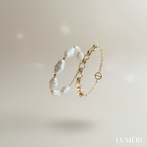 Luméri Aura | Pearl Chain Bracelet Set Adjustable Two Piece Minimalist Jewelry