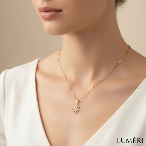 Luméri Bloom | 24 Karat Polaris Star Necklace worn on model – LUMÉRI