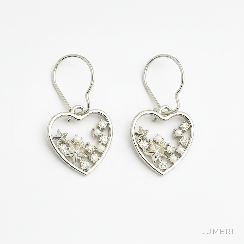 Luméri Bloom | Handmade Heart Earrings With Stars And Pearls – LUMÉRI luxury jewelry