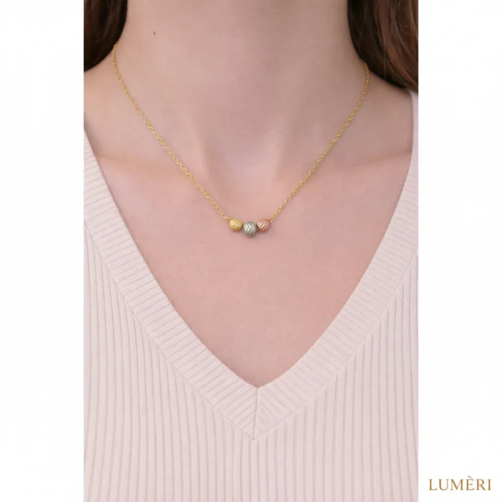 Luméri Essence | Stainless Steel Beaded Necklace For Women worn on model – LUMÉRI
