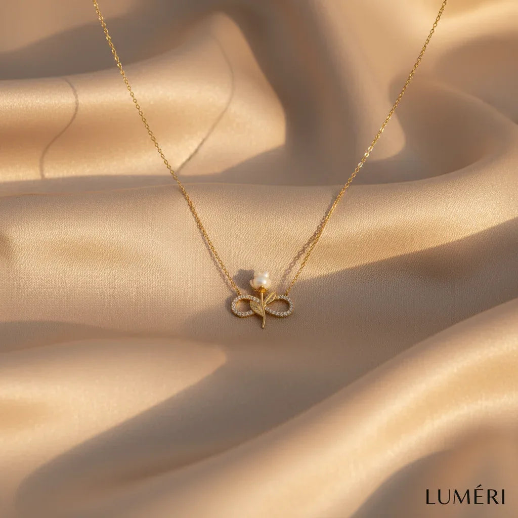 Luméri Aura | 925 Sterling Silver Gold Plated White Rose Infinity Necklace Zircon – LUMÉRI luxury jewelry