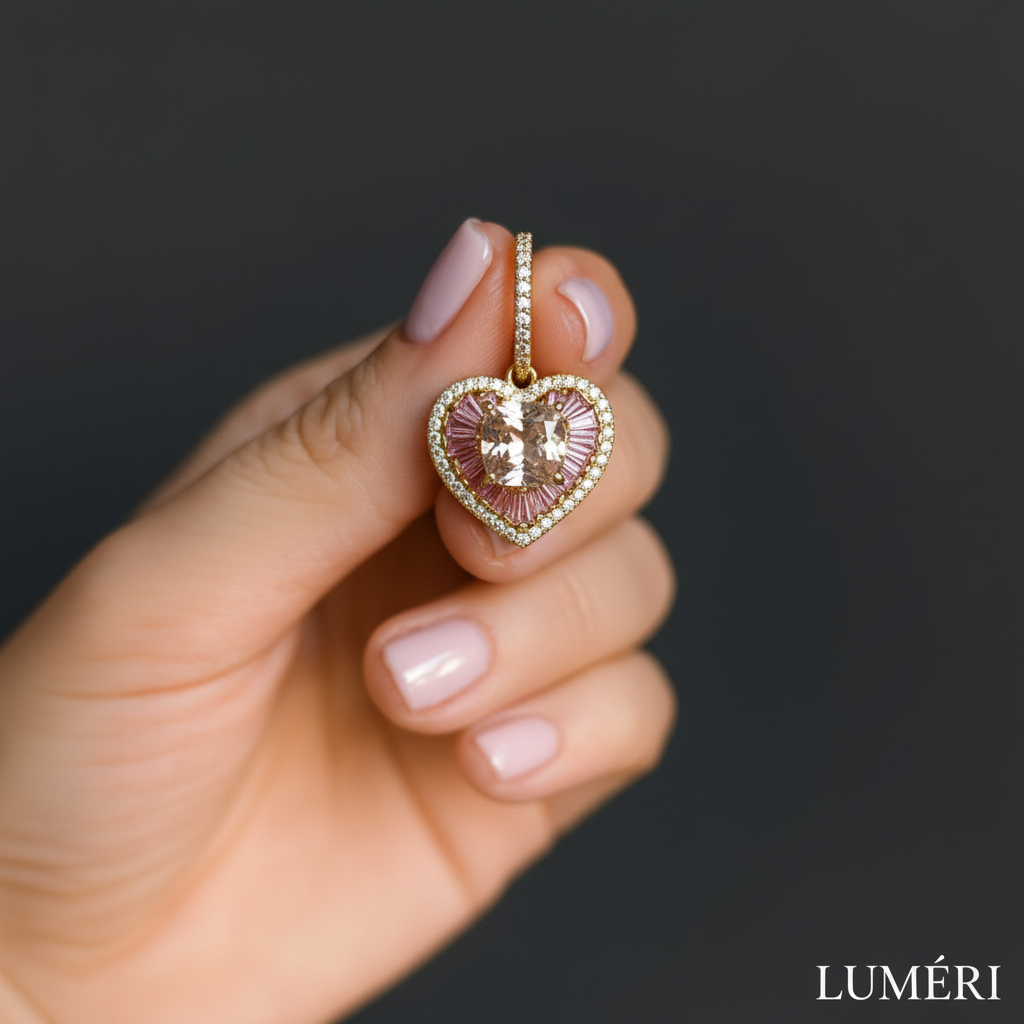 Luméri Bloom | 16k Gold Hoop Earrings With Pink Heart Cubic Zirconia – LUMÉRI luxury jewelry