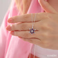 Luméri Aura | 925 Sterling Silver Lotus Camellia With Amethyst Teardrop Stone product photo – LUMÉRI