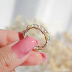Luméri Essence | 18 Karat Pastel Rainbow Hand Wired Band Ring close-up detail – LUMÉRI
