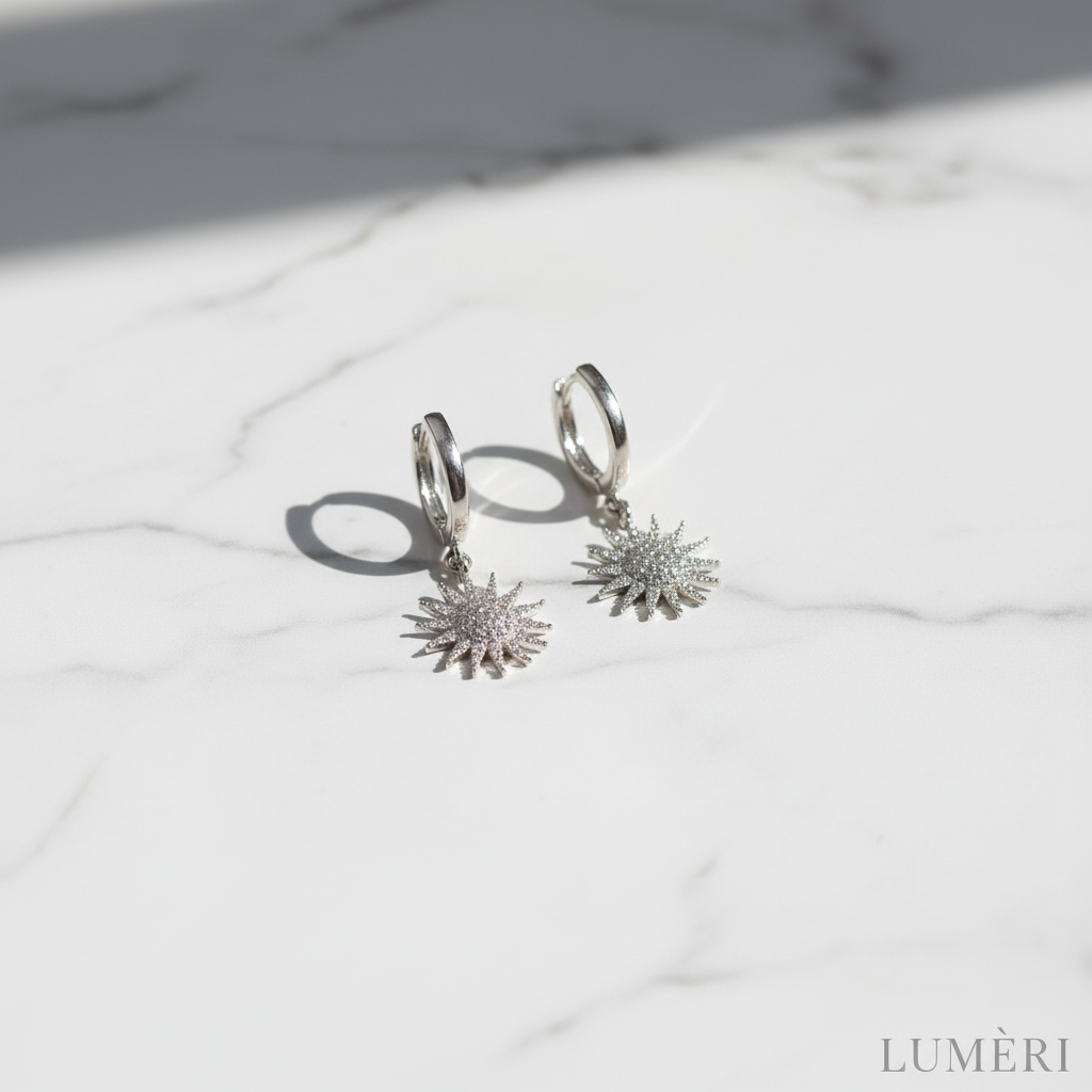 Luméri Aura | Silver Plated Sun Earrings With White Zircon Stone product photo – LUMÉRI