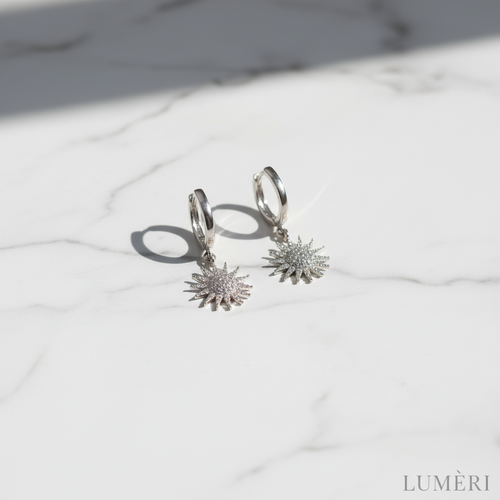 Luméri Aura | Silver Plated Sun Earrings With White Zircon Stone product photo – LUMÉRI