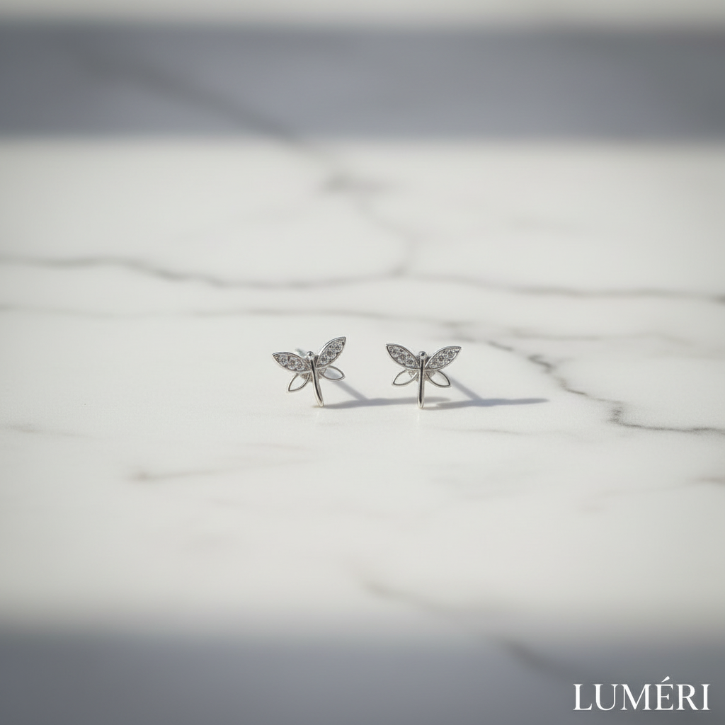 Luméri Bloom | 925 Sterling Silver Dragonfly Earrings With White Zircon For Women product photo – LUMÉRI