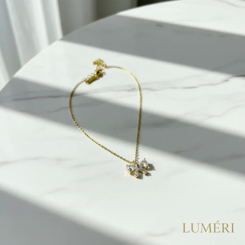 Luméri Aura | Stainless Steel Zircon Bow Necklace For Women product photo – LUMÉRI