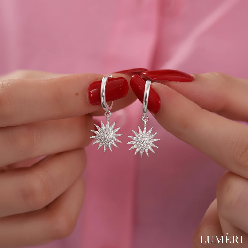 Luméri Aura | Silver Plated Sun Earrings With White Zircon Stone – LUMÉRI luxury jewelry