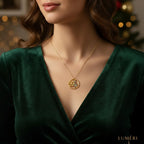 Luméri Bloom | 925 Sterling Silver Christmas Tree Necklace Snowflake Elegant Women's worn on model – LUMÉRI