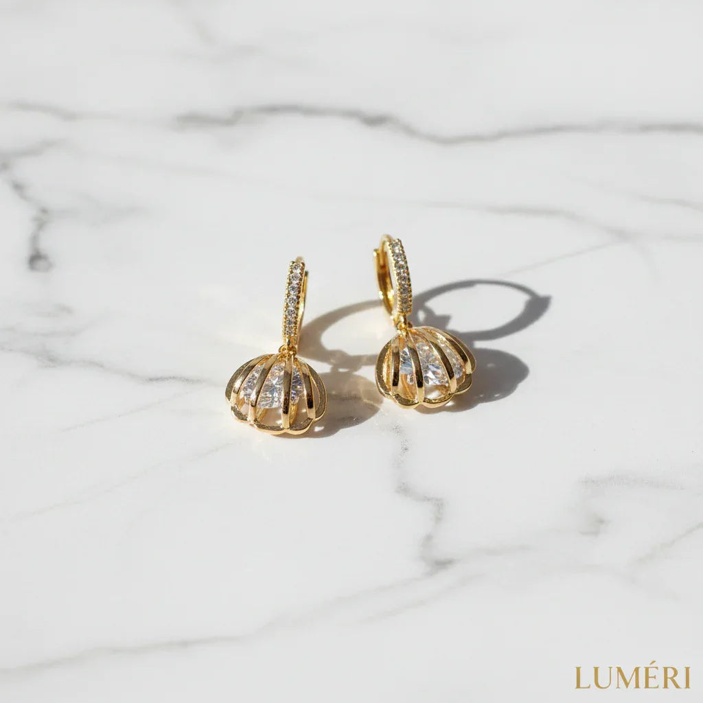 Luméri Bloom | 24 Karats Sea Shell Cubic Zirconia Hoops product photo – LUMÉRI