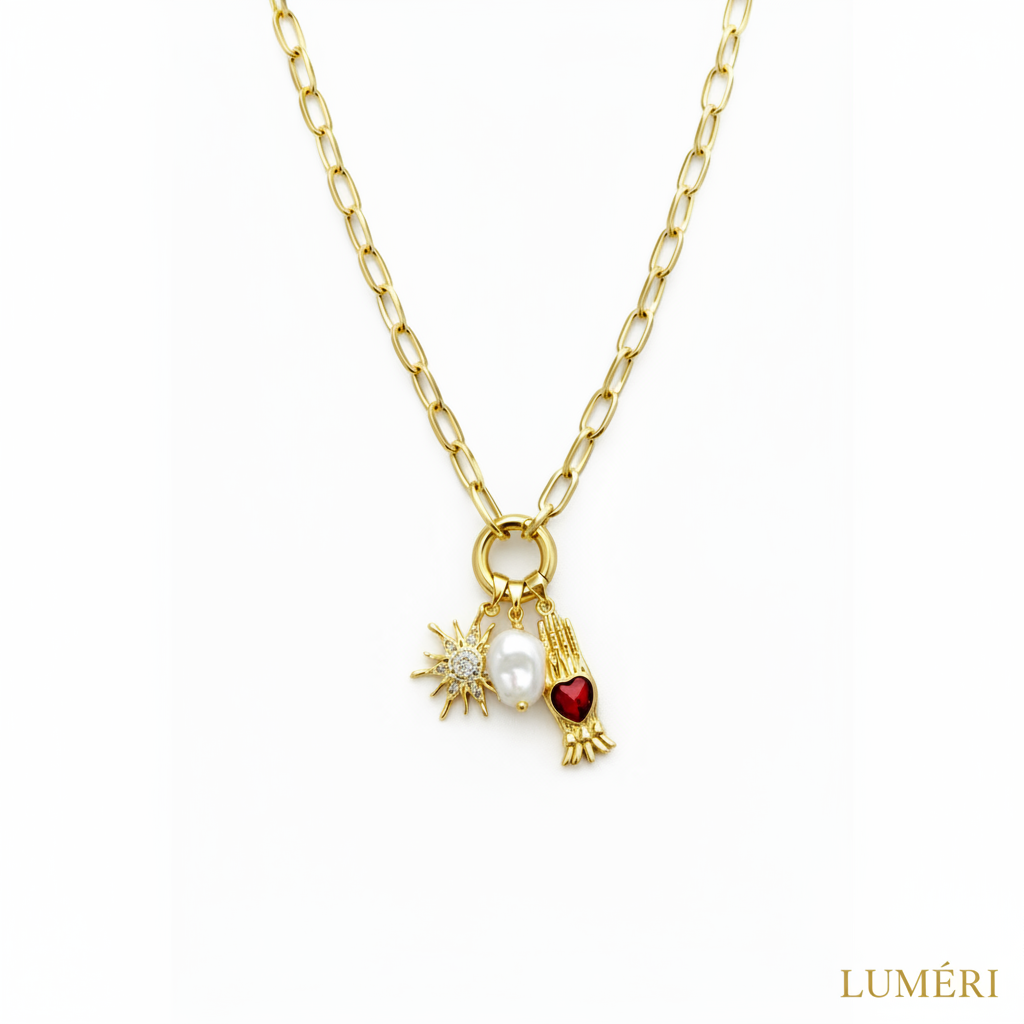 Luméri Essence | Stainless Steel Lock Removable Charm Hand Necklace product photo – LUMÉRI