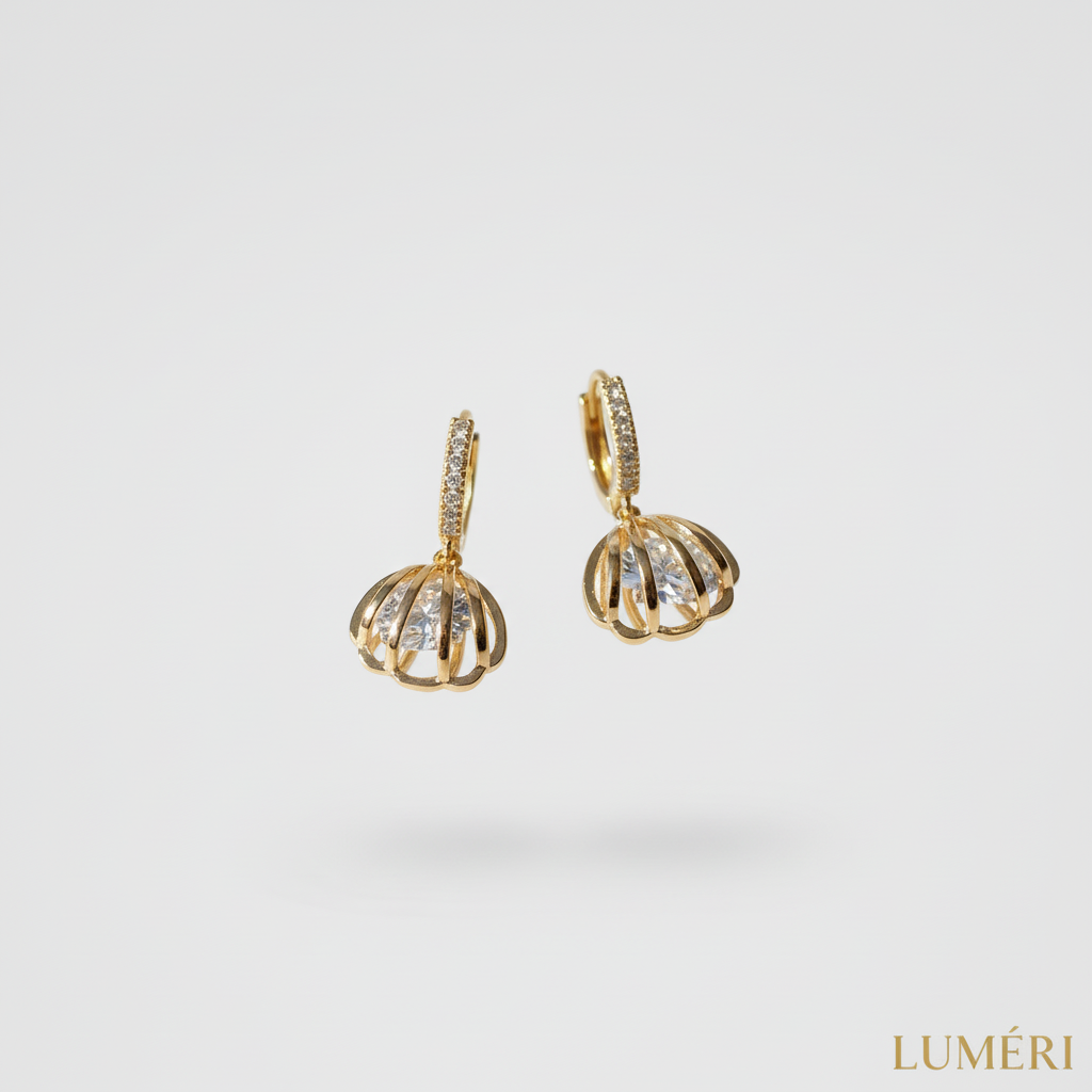 Luméri Bloom | 24 Karats Sea Shell Cubic Zirconia Hoops – LUMÉRI luxury jewelry
