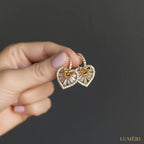 Luméri Bloom | 16k Gold Hoop Earrings With Pink Heart Cubic Zirconia worn on model – LUMÉRI