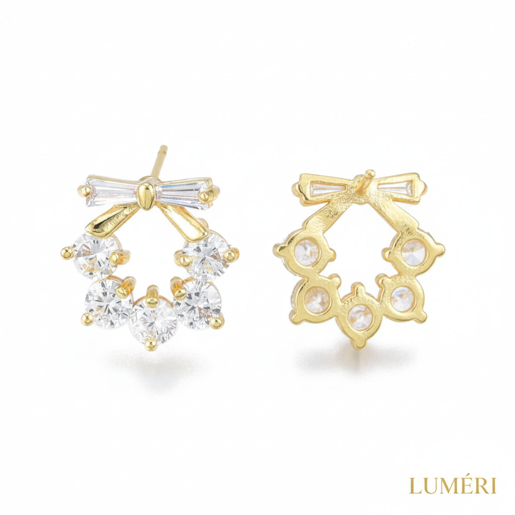 Luméri Aura | 18k Gold Stud Earrings With Cubic Zirconia close-up detail – LUMÉRI