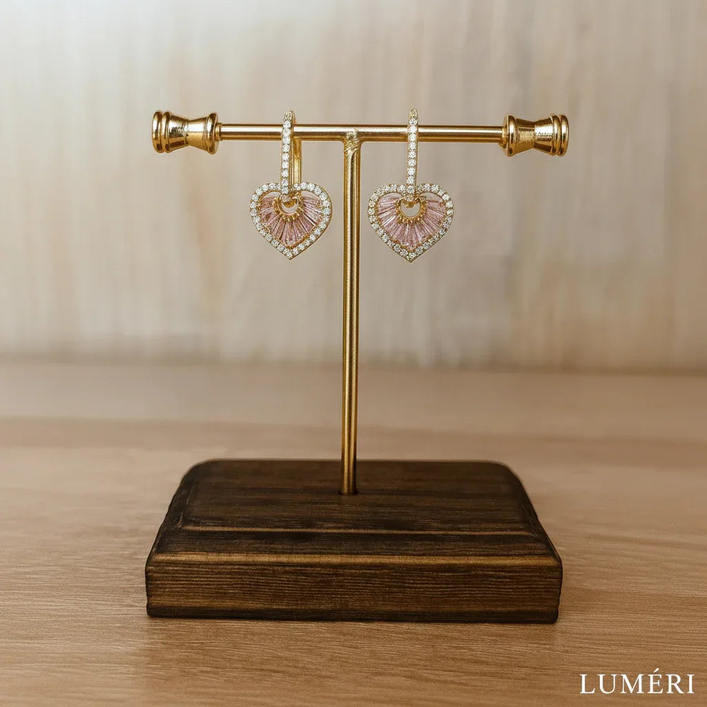Luméri Bloom | 16k Gold Hoop Earrings With Pink Heart Cubic Zirconia – LUMÉRI luxury jewelry