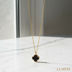 Luméri Bloom | Stainless Steel Black Clover Gold Necklace product photo – LUMÉRI