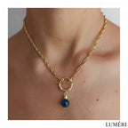 Luméri Aura | Natural Stone Front Lock Chain Necklace Elegant Minimal Jewelry worn on model – LUMÉRI