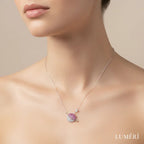 Luméri Bloom | 925 Sterling Silver Planet Necklace With Gradient Red Stone close-up detail – LUMÉRI