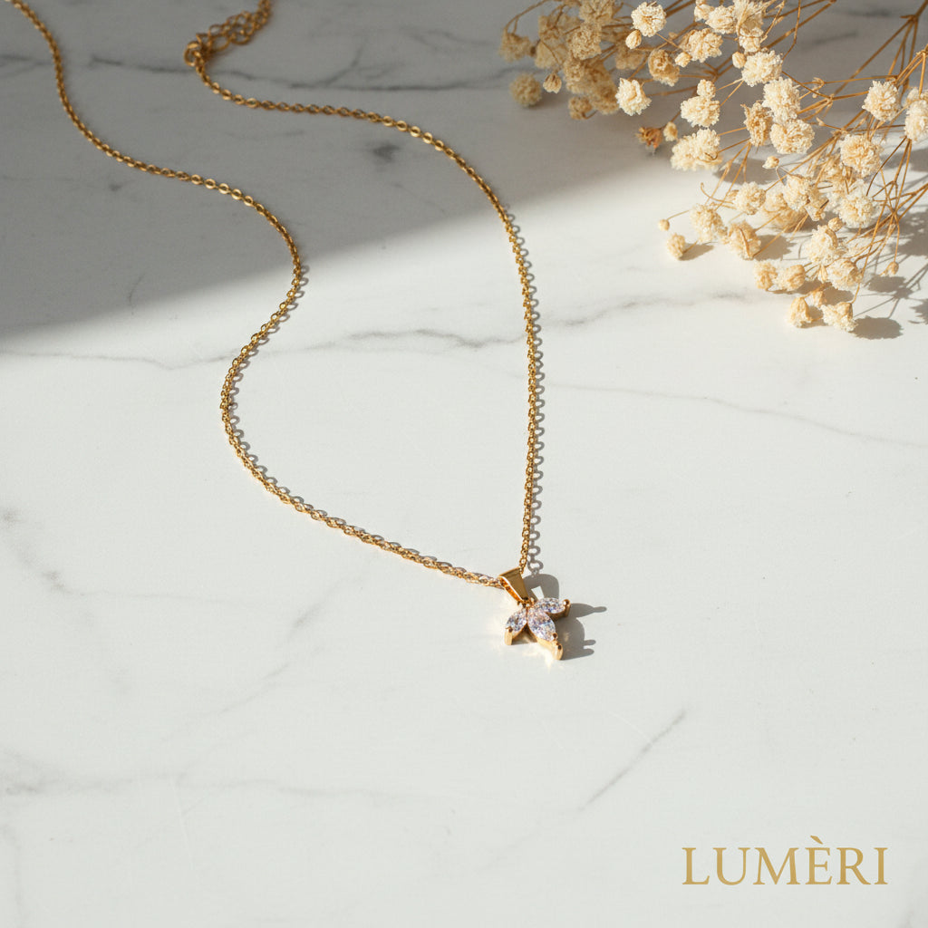 Luméri Bloom | 24 Karats Cz Dainty Flower Petals Pendant Necklace product photo – LUMÉRI