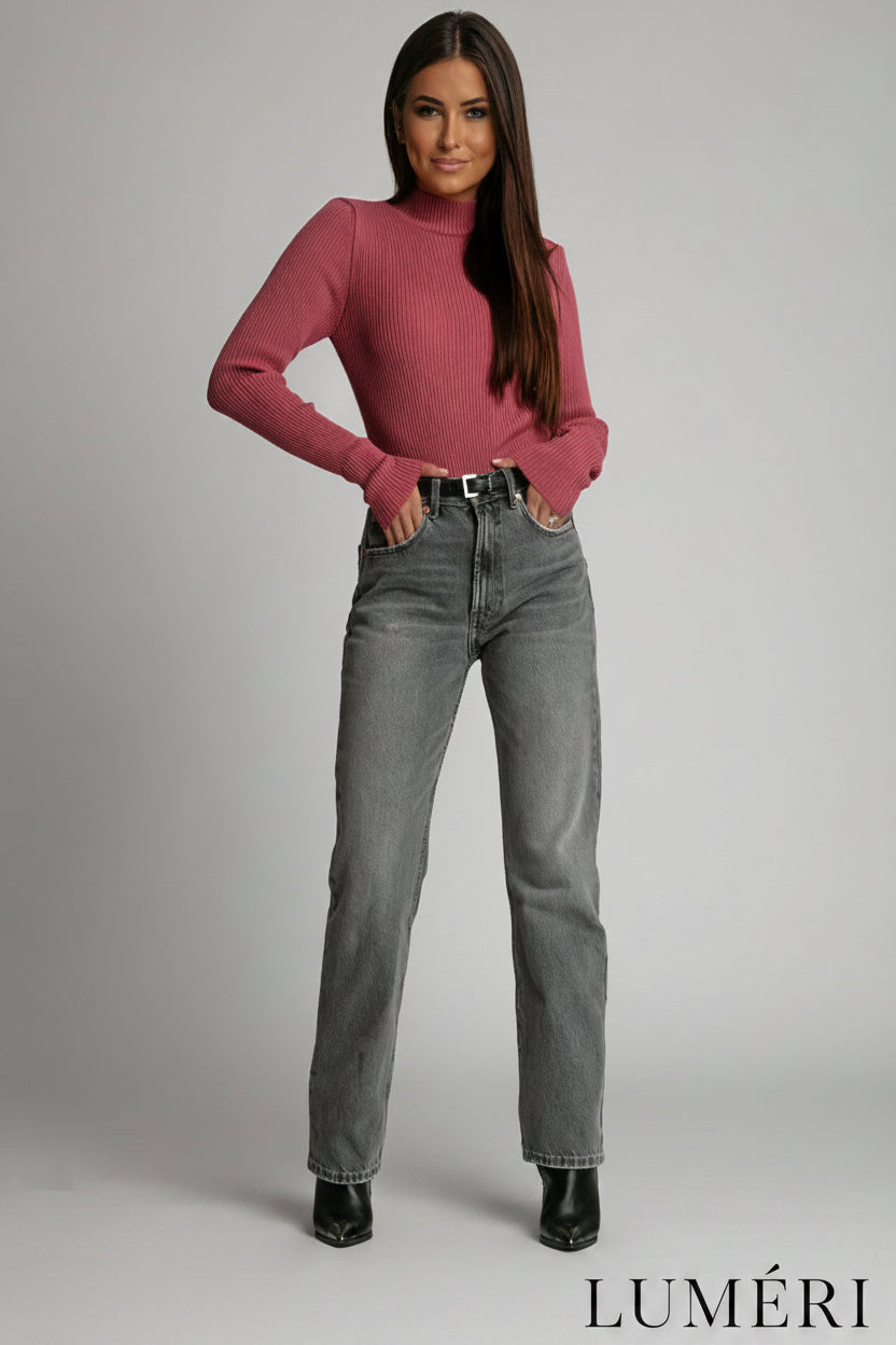 Luméri Studio | Womens Fitted Indian Turtleneck Pink close-up detail – LUMÉRI