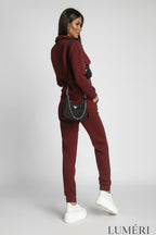 Luméri Leisure | Warm Womens Set Katana Sweatpants Burgundy 2 worn on model – LUMÉRI