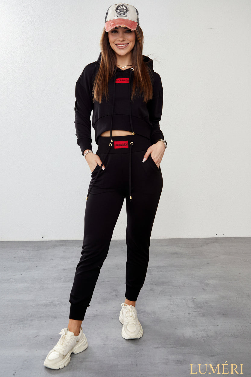 Luméri Leisure | Womens Tracksuit Set With An Asymmetric Sweatshirt Black Fi718 – LUMÉRI luxury jewelry
