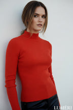 Luméri Studio | Womens Fitted Turtleneck Neon Orange 2 worn on model – LUMÉRI