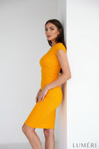 Luméri Muse | Mustard Short Sleeved Pencil Dress 4 – LUMÉRI
