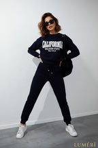 Luméri Leisure | Womens Tracksuit Set With An Application Navy Blue 3 close-up detail – LUMÉRI