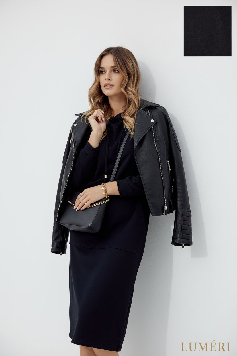 Luméri Muse | Basic Dress With A Pocket And Ties Navy Blue 2 close-up detail – LUMÉRI