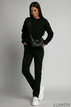 Luméri Leisure | Insulated Tracksuit For Women Sweatshirt And Loose Pants Black 3 close-up detail – LUMÉRI