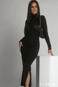 Luméri Muse | Smooth Dress With Long Sleeves And A Turtleneck Black 1 – LUMÉRI