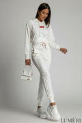 Luméri Leisure | Womens Tracksuit Set With An Asymmetric Sweatshirt Ekri 1 – LUMÉRI