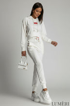 Luméri Leisure | Womens Tracksuit Set With An Asymmetric Sweatshirt Ekri 1 – LUMÉRI
