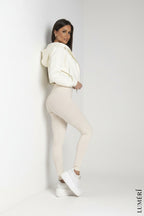 Luméri Studio | Womens Ribbed Cotton Leggings Beige 2 worn on model – LUMÉRI