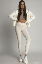 Luméri Studio | Womens Ribbed Cotton Leggings Beige 3 close-up detail – LUMÉRI
