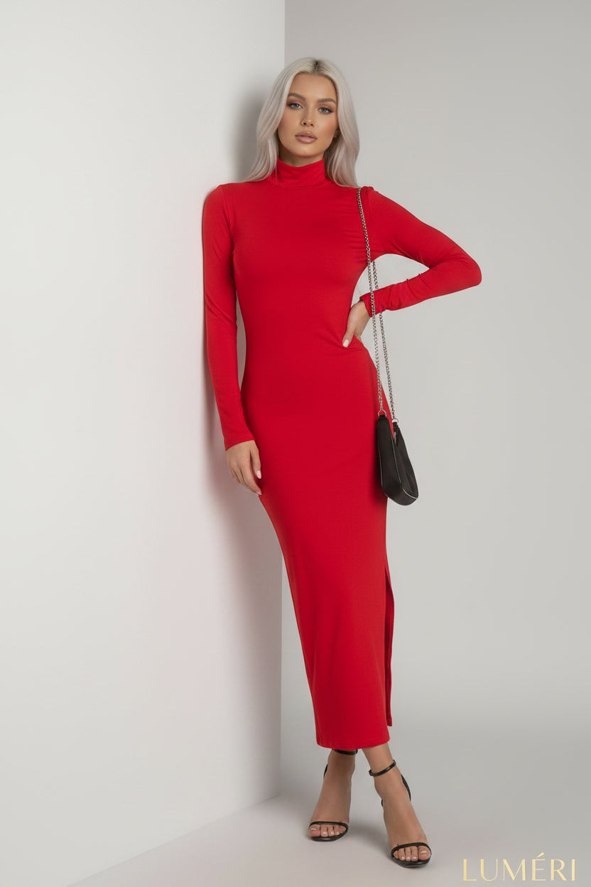 Luméri Muse | Smooth Long Sleeved Turtleneck Dress Red 1 – LUMÉRI