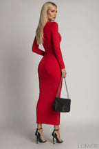 Luméri Muse | Smooth Long Sleeved Turtleneck Dress Red 2 worn on model – LUMÉRI